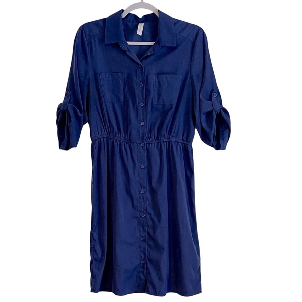 ⚡️ 3 for $20 ⚡️ Tacera Deep Blue 3/4 Sleeve Button Down Shirt Dress